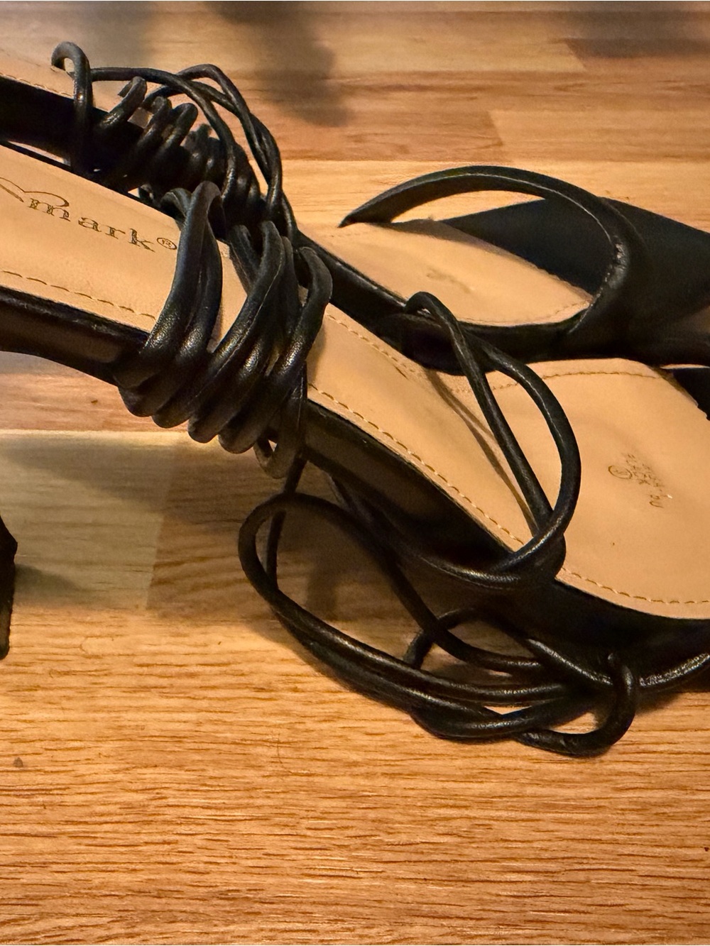 Market & Spruce Black Strappy Wrap-Heel Sandals